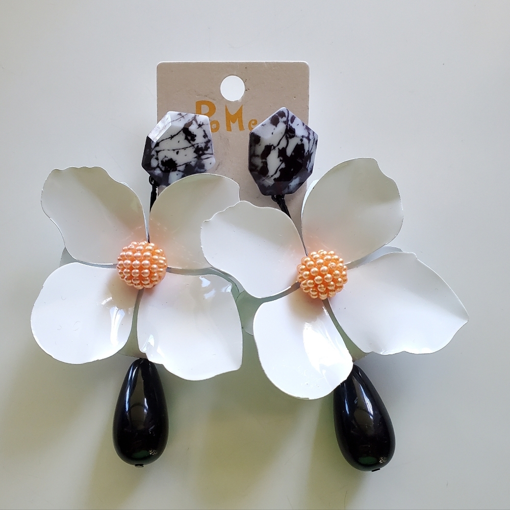 White Flower Statement Earrings